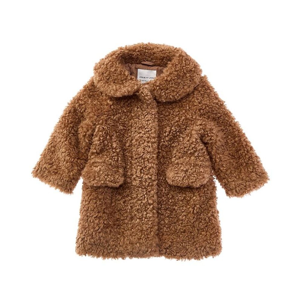 Janie And Jack Girls  The Sherpa Teddy Wool-Blend Coat, Brown